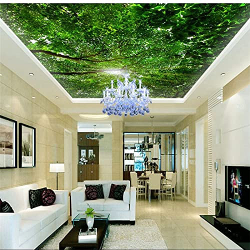 SABORR Fototapete 3d wohnzimmer decke tapete sonnenschein frisch grün blätter natürlich schlafzimmer dach dekoration aufkleber wandkunst malerei