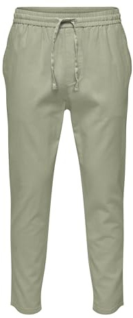 Only & Sons Herren O&S Relaxed Stoffhose Bequeme Leinen Baumwolle Pants ONSLINUS Freizeit Trousers mit Tunnelzug, Farben:Grün, Größe Hosen:S