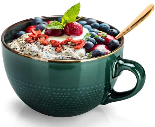 Tazza Grande da Caffè e Cappuccino in Porcellana Con Manico - Per Tè e Latte (Verde Scuro)