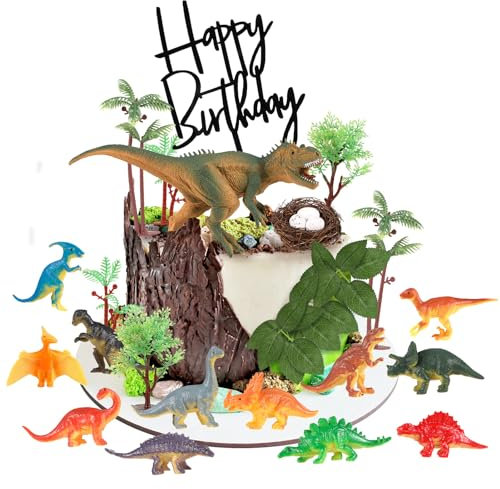 Opopark 30 Stück Kuchendeko Dinosaurier Set,Dinosaurier Deko Torte,Dino Geburtstag Deko,Dino Tortendeko,Dschungel Tortendeko Junge, Cake Topper Dinosaurier für Kinder Junge Geburtstag Party