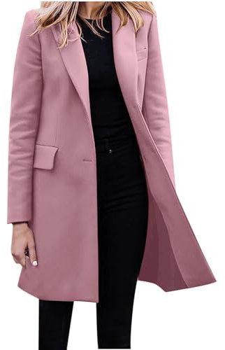 L9WEI Veste d'hiver élégante pour femme - Manteau en laine - Longueur moyenne - Veste mi-saison - Trench - Couleur unie - Coupe-vent, Rose, XL