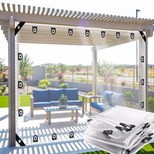 1.3x19m Clear Tarpaulin Heavy Duty Waterproof Outdoor Clear Tarp with Widen Eyelets,0.35mm Transparent Tarpaulin Pergola Cover Customizable,for Porch Patio Garden,for Dust,Rain,Snow
