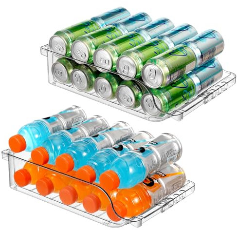 BingoHive 2 Packs Clear Width Adjustable Soda Can Organiser for Fridge Expandable Soda Can Dispenser for Beer Soda Seltzer Pop Can Soda Expand Organiser for Fridge Kitchen Pantry