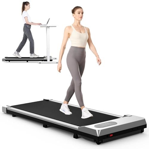 Tapis roulant salvaspazio, 1-8km/h, 2.5HP, Schermo LCD ad alta definizione, 2 metodi di controllo, Walking pad mini, Carico massimo di 120 kg, Tapis roulant elettrico (Argento)