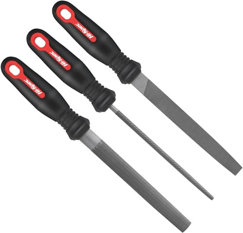 Kit di utensili Hi-Spec per lime manuali in metallo da 3 pezzi.Grandi lime in acciaio. Piatte, rotonde e semirotonde per l'artigianato, il metallo e il legno.