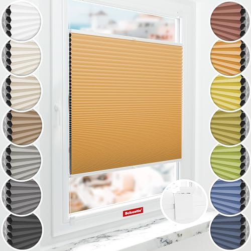 Schuette® Wabenplissee ohne Bohren zum Kleben: Citrus Glow (Orange) ● 105x200cm (Breite x Höhe) ● Suprafix Klebehalter & Schraubhalter 2in1 ● Bequeme Rollo Montage inkl. Video