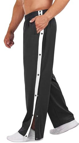 PINSPARK Reha Hose Herren Jogginghose mit seitlicher Knopfleiste zum öffnen Freizeithose Sweatpants Trainingshose Sportswear Schwarz XL