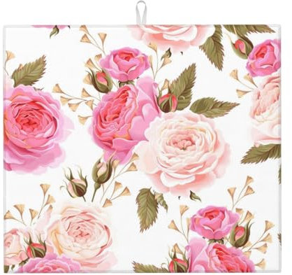 TINAIWAN Rosa Rosa y Blanca, Esteras para secar Platos, Almohadilla de Secado Absorbente para escurridor de Platos 41 x 46 cm