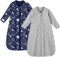 Unnivoll Baby Sleeping Bag 0.5 Tog 6-12 Months Long Sleeve Summer Sleep Sack 2 Pack 100% Cotton Baby Sleep Bag Wearable Blanket for Newborn Infant Blue Grey Planet