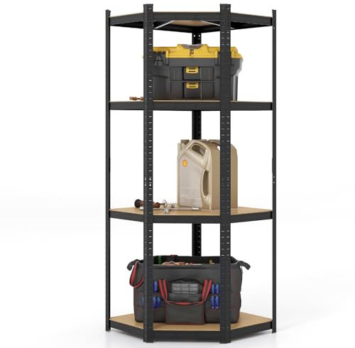 COSTWAY Étagère d'angle à 4 Niveaux, Étagère de Rangement d'Atelier Réglable, Charge Totale 720 kg, Étagère Métallique Robuste, pour Garage, Bureau, Cuisine, 80 x 100 x 180 cm (Noir)