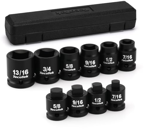 TecoTek 1/2 Drive Pipe Plug Socket Set, Square Drive Socket, 10-Piece, SAE, 4 Point Sockets, CR-MO, Tapered Male Square 7/16'' - 5/8'', Chamfered Female Square 7/16'' - 13/16''