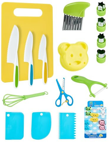 SOSALUK 26PCS Couteau Enfant de Cuisine en Plastique Set Couteaux Cuisine Enfant Montessori sans Danger pour Couper Cuire Planche en Bois à découper pour Enfants à Partir de 2 Ans