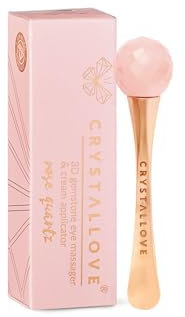 CRYSTALLOVE Augen-Massager 3D mit Rosenquarz und Creme-Applikator- Massageball - Gesichtsmassagegerät - reduzieren Schwellungen und Augenringe - Facial Roller