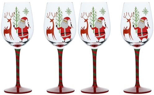 Ciieeo 4 Stück Weingläser mit Weihnachtsmann- Süße Weinverkostungsgläser mit Stiel für Cocktails, Weihnachtsfeier & Festtagsdekoration