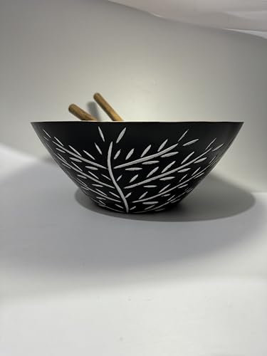 Perilla Home Wooden Salad Bowl For Kitchen Counter - White 12 inch Large - Handmade Decorative Pedestal Bowl for Table - Wooden Serving Bowl for Snacks