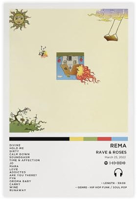 KJUFE Rema Rave & Roses Albumcover Leinwand Poster Schlafzimmer Dekor Landschaft Büro Zimmer Dekor Geschenk 20 x 30 cm