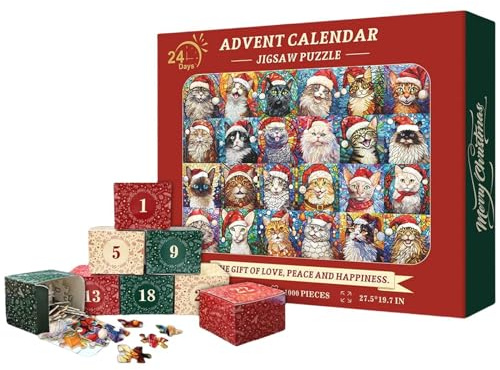 Katzen-Adventskalender, Adventskalender 2024 Weihnachts Jigsaw Puzzle, Puzzle-adventskalender 1000 Teile Für 24 Tage, Advent Skalender Puzzle Für Geburtstag, Weihnachten, Kindertag