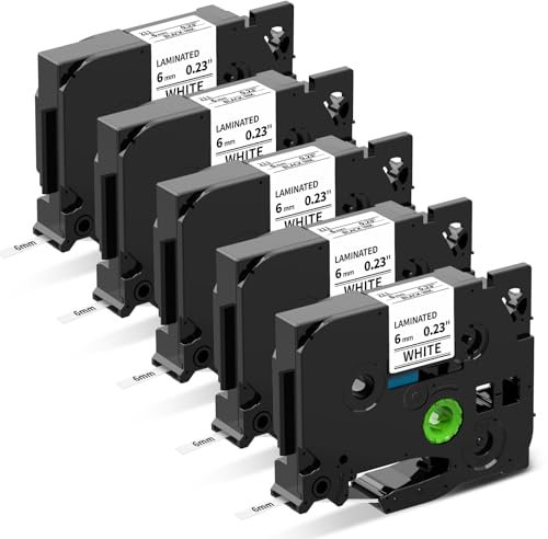Upwinning Tze 211 Bänder 6mm Kompatibel mit Brother P-touch Bänder 6 mm x 8 m tze-211, Schwarz auf Weiß, Tze 6mm weiß für Brother H100R H105 H100LB D210 E110 E300, 5er-pack