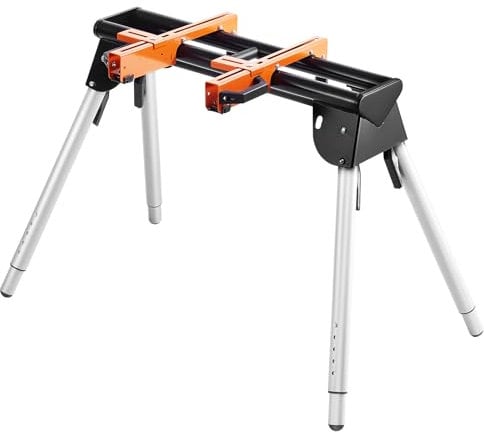 VEVOR Soporte para Sierra Ingletadora de Acero con Abrazaderas de Soporte de Montaje de Una Pieza Carga de 149,7kg Altura Ajustable de 739-835 mm, Soporte para Sierra Ingletadora Portátil y Plegable