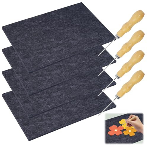 4 Pezzi Punteruolo e Tappetino per Bambini Kit, Tappetino in Feltro 20x30cm con Punteruolo per Bambini, Tappetino in Feltro Spesso 9 mm, Set di Formicolatori per Bambini, Feltro per Formicolio