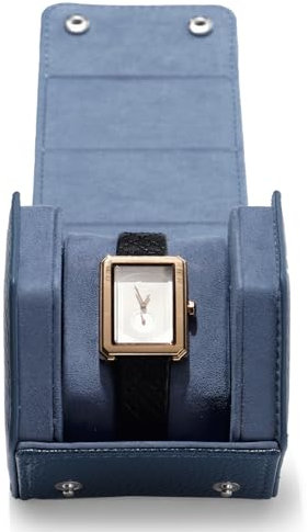 Papten Uhrenrolle 1 Uhren, Uhrenbox 1 Uhren für Herren, Uhrenaufbewahrung 1 Uhr, Tragbare Reise Uhrenbox PU Leder Watch Box Aufbewahrungsbox Uhrenkoffer für Damen Herren (Blau)