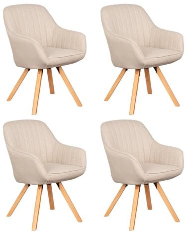 MR. DEKO® Diningsessel Matera Beige Drehbar 4er-Set | HxBxT: 84x59x61 cm | Esszimmerstühle mit Holzbeinen | Polsterstuhl mit Armlehnen | Küchenstuhl, Polsterstuhl, Drehstuhl für Wohnzimmer Esszimmer