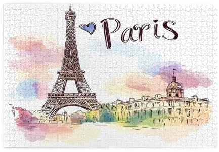 Mexpekil 1000 Teile Puzzles für Erwachsene Handgezeichnete Paris Eiffelturm Holzpuzzles Herausfordernde Puzzlespiele für Jugendliche Geschenke
