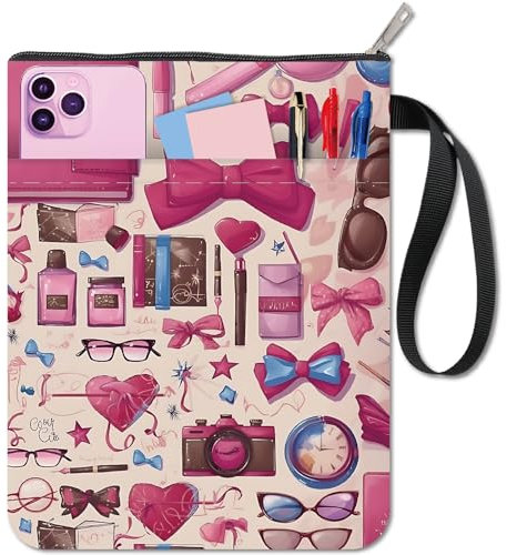 CRASPIRE Copertine per Libri con Fiocco Rosa Custodia per Libri A Forma di Cuore Protezione per Libri in Brossura Copertina per Libri in Tessuto Lavabile con Cerniera e Tasca Extra per Gli Amanti