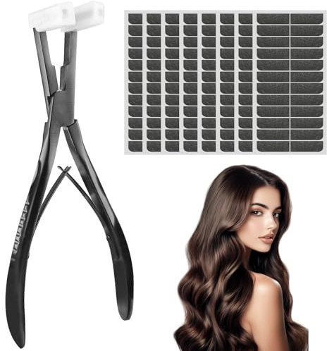 Tape In Haarverlängerungen Zange, Haarverlängerungs Kit mit 96 Stück Tape, Edelstahl Haarverlängerungs Zangen, Echthaarverlängerungen Styling Tool für Salon professionelle Installation