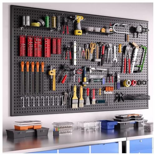 Pegboard-Organizer-Paneele mit 10 Metallhaken, Wandsteuerung, Metall-Pegboard-Paneele, Werkzeugtafel-Aufbewahrung, Bau-Hardware-Zubehör für Werkbank, Garage, Geschäft(120x50cm)