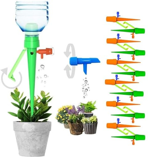 12 PCS Plant Watering Devices with Anti-tilt Bracket & Valve Control Switch, Plant Self Watering Spikes System, Vacation Plants Automatic Watering Drip Irrigation with Slow Release Control