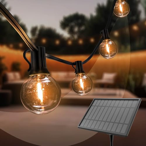 Ledvion - Lichterkette, 27M Solar, 50x E12 LED Lampe, wasserdicht IP44, 2700K, G40, Plug & Play, koppelbar