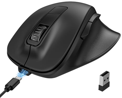 TECKNET Maus Kabellos, Bluetooth Maus Aufladbar mit 3 Gerät (2*Bluetooth+USB), 4800DPI, 6 Tasten, Silent Funkmaus Ergonomische für Laptop/PC/Tablet/MacBook, Schwarz