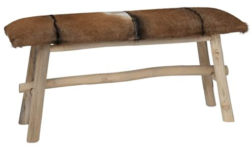 Mandloder Handgefertigte Sitzbank aus echtem Ziegenleder und Teakholz, 100x30x45 cm, rustikales Möbelstück für Flur, Eingangsbereich und Wohnzimmer, Bequeme Sitzgelegenheit