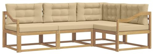 vidaXL Outdoor-Sofagarnitur mit Kissen 3 pcs Weiß und Beige Polyester, Anpassbare Gartenmöbel, modernes Patio-Sofa, gemütliche Sitzgruppe, wetterfest und robust