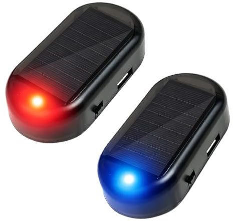 2 Stück Alarmanlage Auto Attrappe Solar Power Dummy Alarm LED Diebstahl | Blinken, Anti, Blinklampe, für, Sicherheitssystem, Blinkende, (Rot, Blau), qualitaet, robust, praktisch, kompakt