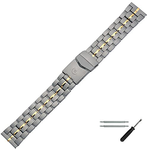 MARBURGER Uhrenarmband 20mm Edelstahl Grau Gold - Werkzeug Montage Set 89608040020