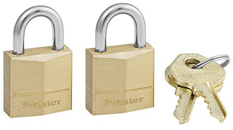 Master Lock 120EURT Lot de 2 Petits Cadenas à Clé en Laiton, Doré, 3,4 x 2 x 1 cm