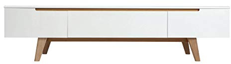 Miliboo Meuble TV scandinave Blanc Brillant et frêne 180cm MELKA