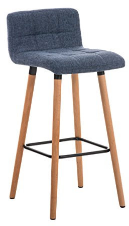 CLP Barhocker Lincoln mit Stoffbezug und Holzgestell I Thekenhocker mit Rückenlehne und Fußstütze I Barstuhl mit Einer Sitzhöhe von: 75 cm, Farbe:blau