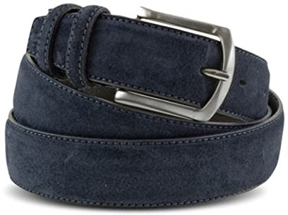 La Bottega del Calzolaio Cintura uomo in pelle scamosciata blu, artigianale, made in italy, 3,5 cm. (125 cm (54/56 EU))