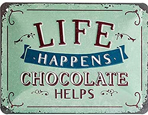 Nostalgic-Art Cartel de Chapa Retro Life Happens, Chocolate Helps – Idea de Regalo para los Fans de la Nostalgia, metálico, Diseño Vintage, 15 x 20 cm