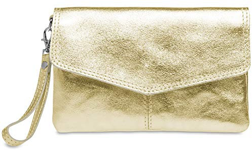 Caspar Elegante Leder Clutch Abendtasche aus samtweichem Nappaleder Damen Umhängetasche - PREMIUM LINE - Modell No.322 - Made in Italy, Farbe:gold, Accessoires:One Size