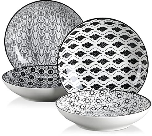 vancasso Haruka Suppenteller aus Porzellan, 4-teilig Tiefteller, Ø 21 cm Teller Set,700ml
