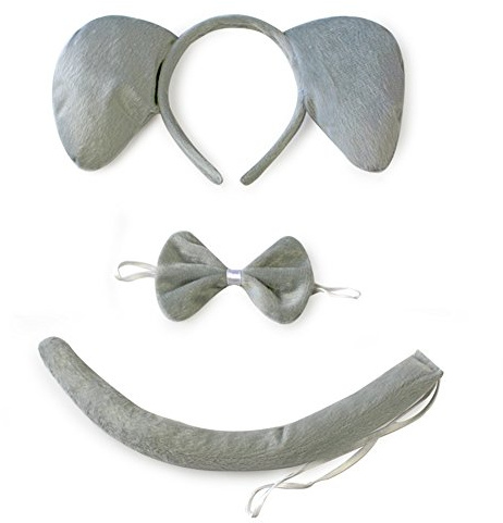 She's Shining Elephant Ears Headband Bow Tie Tail Set Animal Fancy Dress Christmas Party Costume Accessory Adults - Gray