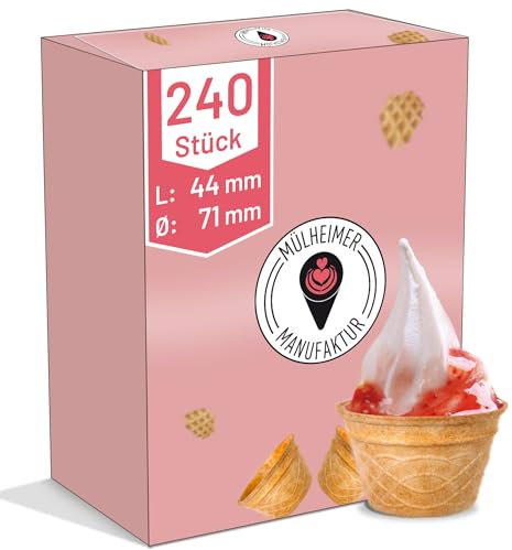 MyNaschbar Waffelbecher VEGAN rund, 240 Stück, 80 ml, 44 mm lang, Ø71 mm – Knusprige Softeisbecher zum Befüllen – für Eis, Softeis oder als Backform für Muffin & Cupcakes