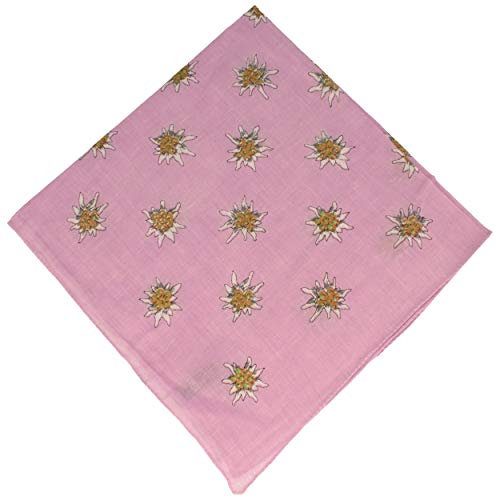 Breiter Edelweiß Trachtentuch Nickituch Trachten-Nickituch Schal Tuch aus 100% Baumwolle 50 x 50 cm (Rosa)