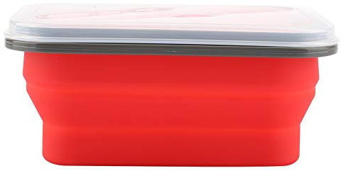 Zerodis Contenitore per alimenti in silicone ecologico 600 ml, contenitore per il pranzo di conservazione degli alimenti retrattile piatto pieghevole da campeggio (rosso)