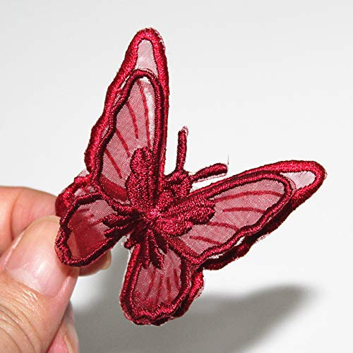 SUNMOVE 10pcs Embroidery Butterfly Sew Iron On Patch Badge Wedding Bridal Dress Embroidered Applique Sewing Craft DIY (Red, 1.96 x 1.96inch)