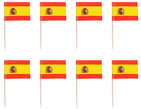 Amosfun 100 Piezas Bandera Nacional Palillos de Dientes Bandera Cupcake Toppers Aperitivo Decorativo Selecciones Madera Pinchos de Cóctel Postre Fruta Selecciones España